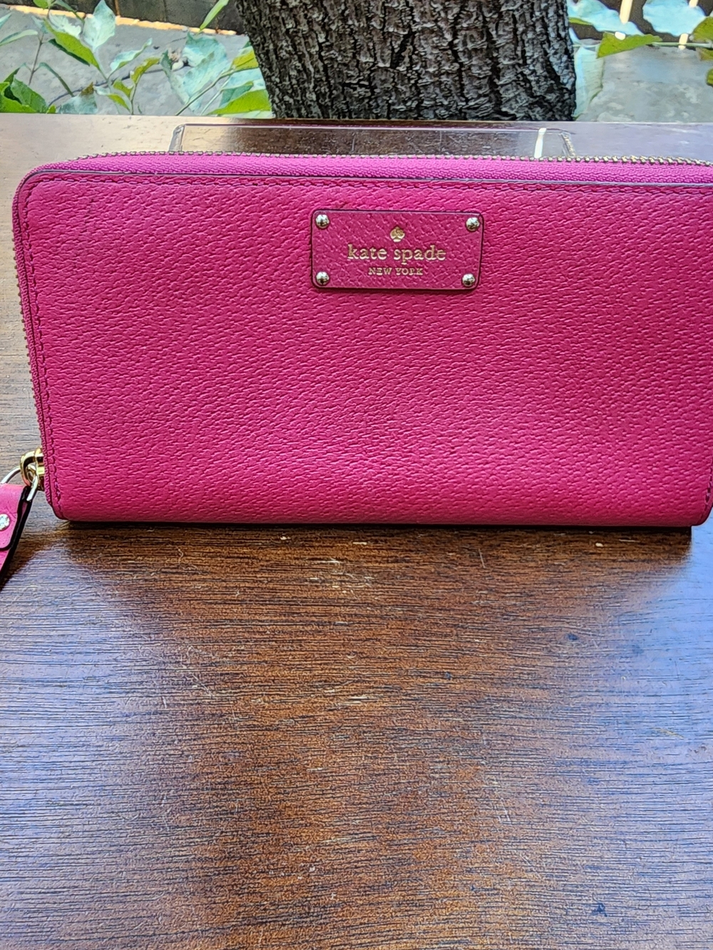 Kate Spade Hot Pink Saffiano Leather Zip Around Continental Wallet Gold Logo
